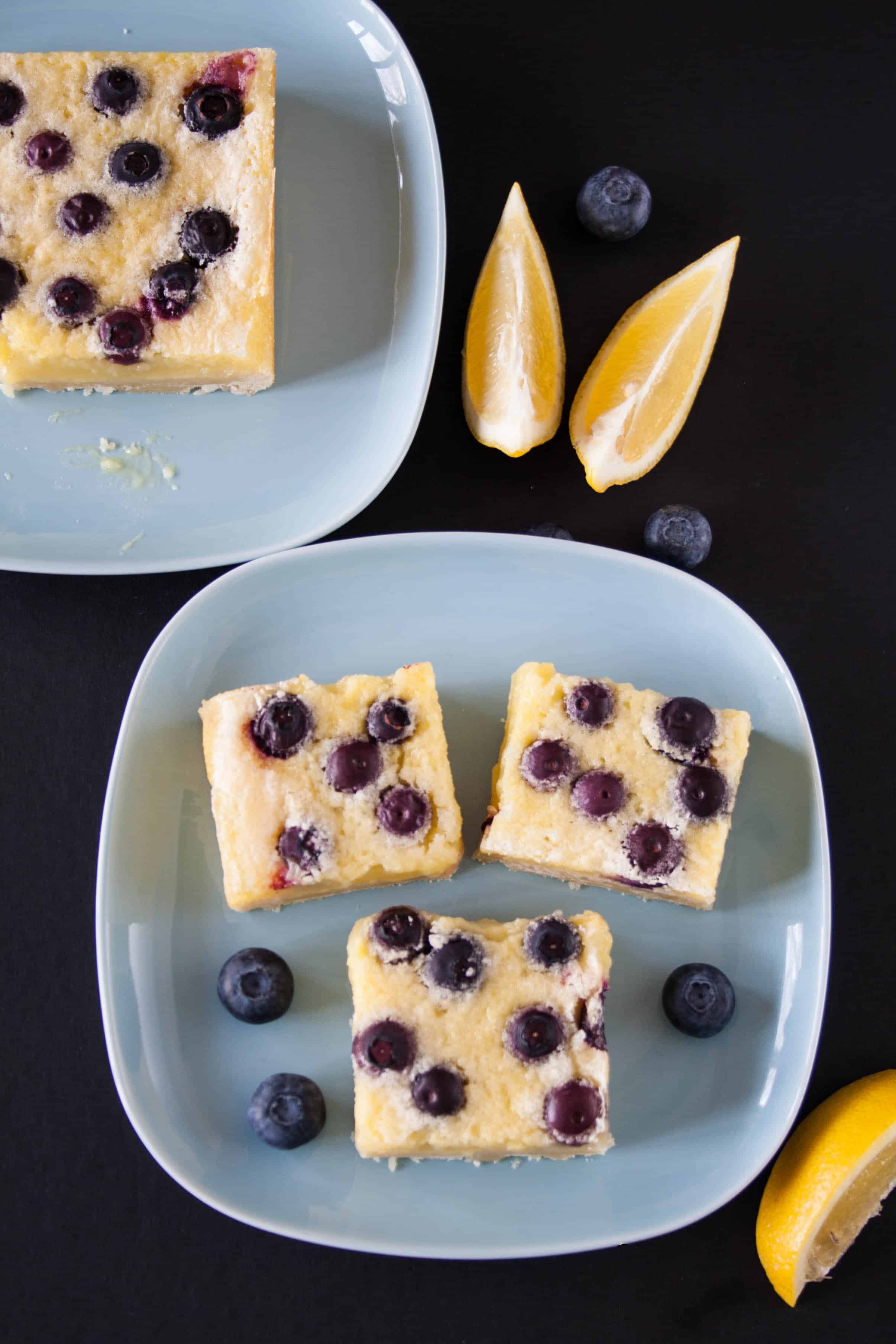LEMON BLUEBERRY SQUARES. Tangy and sweet lemon curd with juicy blueberries over a buttery shortbread crust.