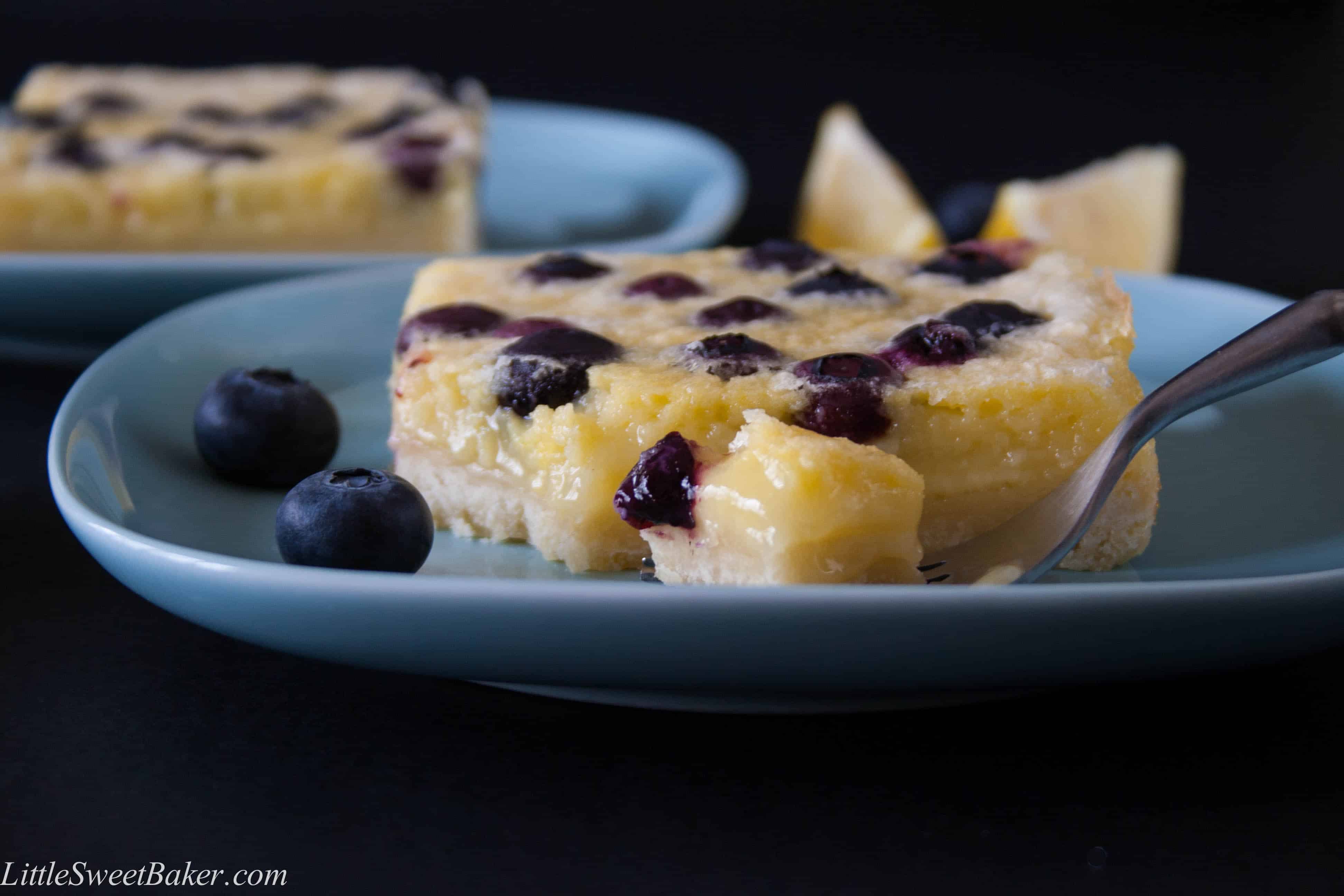 LEMON BLUEBERRY SQUARES. Tangy and sweet lemon curd with juicy blueberries over a buttery shortbread crust.