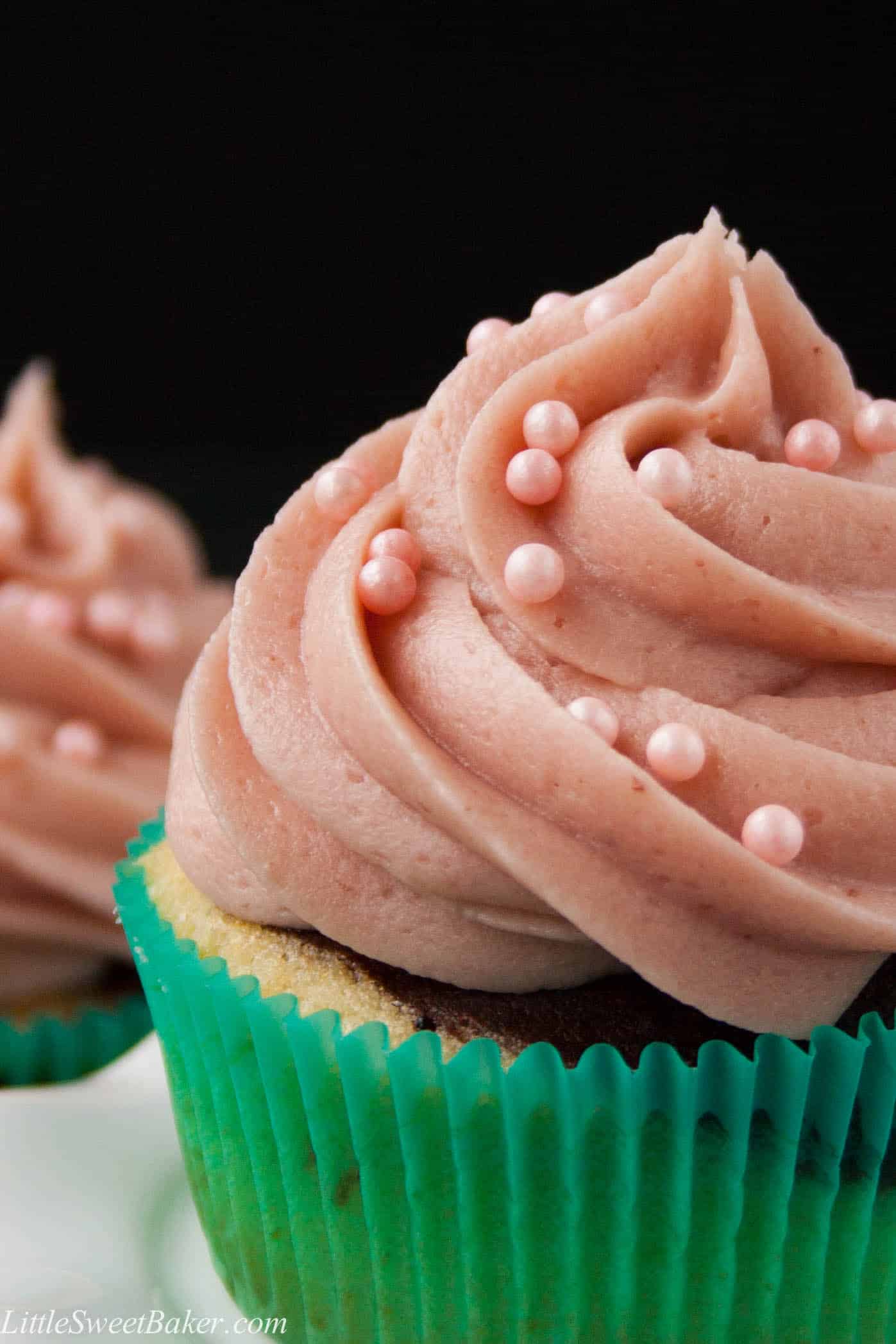 NEAPOLITAN CUPCAKES. Moist chocolate and vanilla marble cupcake with a strawberry buttercream. Easy to make and simple ingredients.