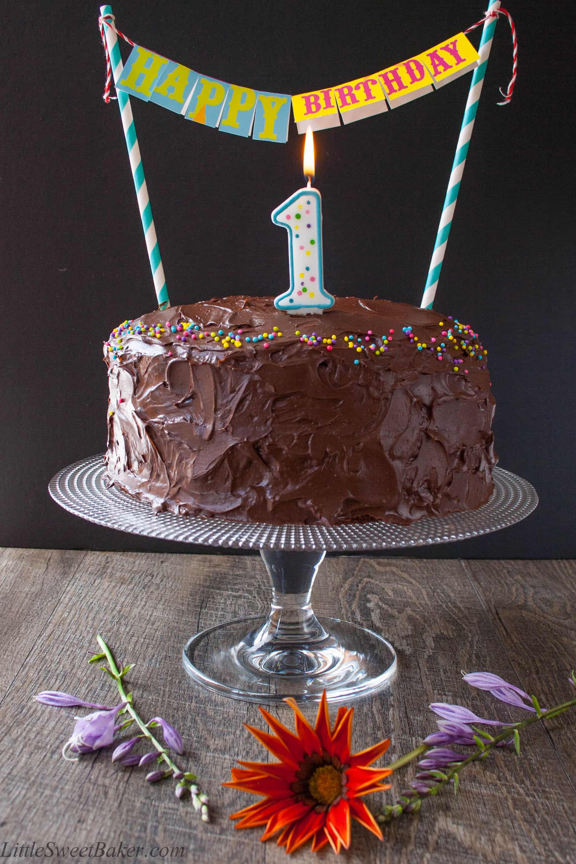 CHOCOLATE BIRTHDAY CAKE. A decadent 3-layer chocolate cake surrounded with the most luxurious rich chocolate frosting. Perfect for any occasion.