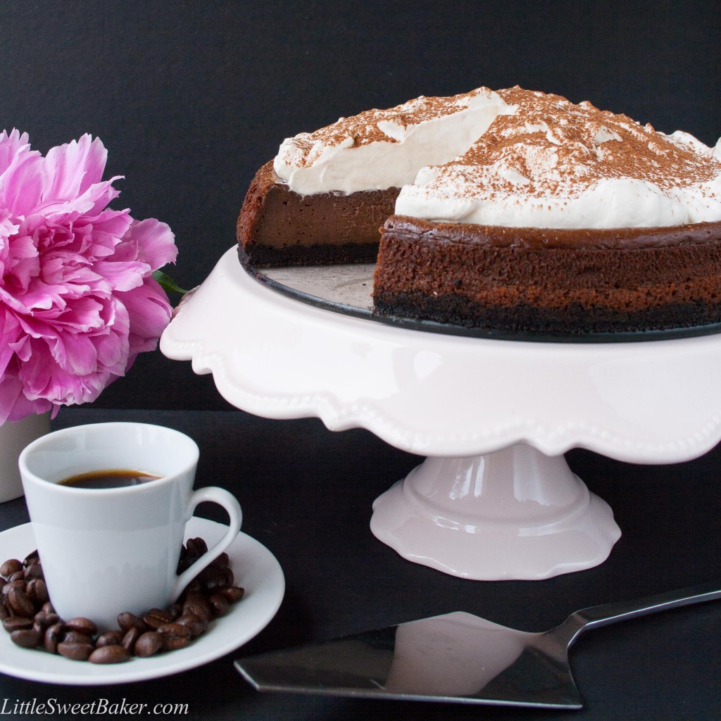 CHOCOLATE MOCHA CHEESECAKE. A delicious, creamy, and easy to make cheesecake. It tastes like a heavenly cup of mochaccinno topped with whipped cream in a form of a cheesecake!