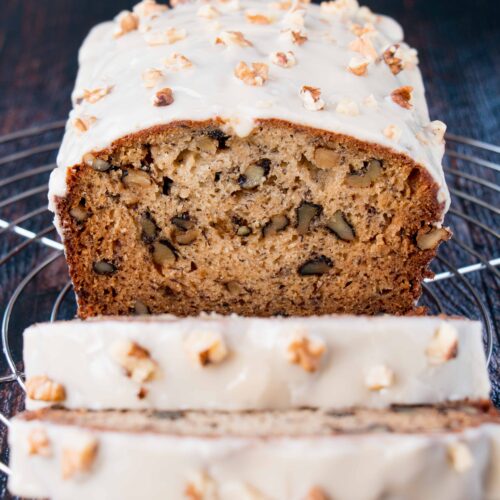 Maple Glazed Banana Walnut Bread - Little Sweet Baker