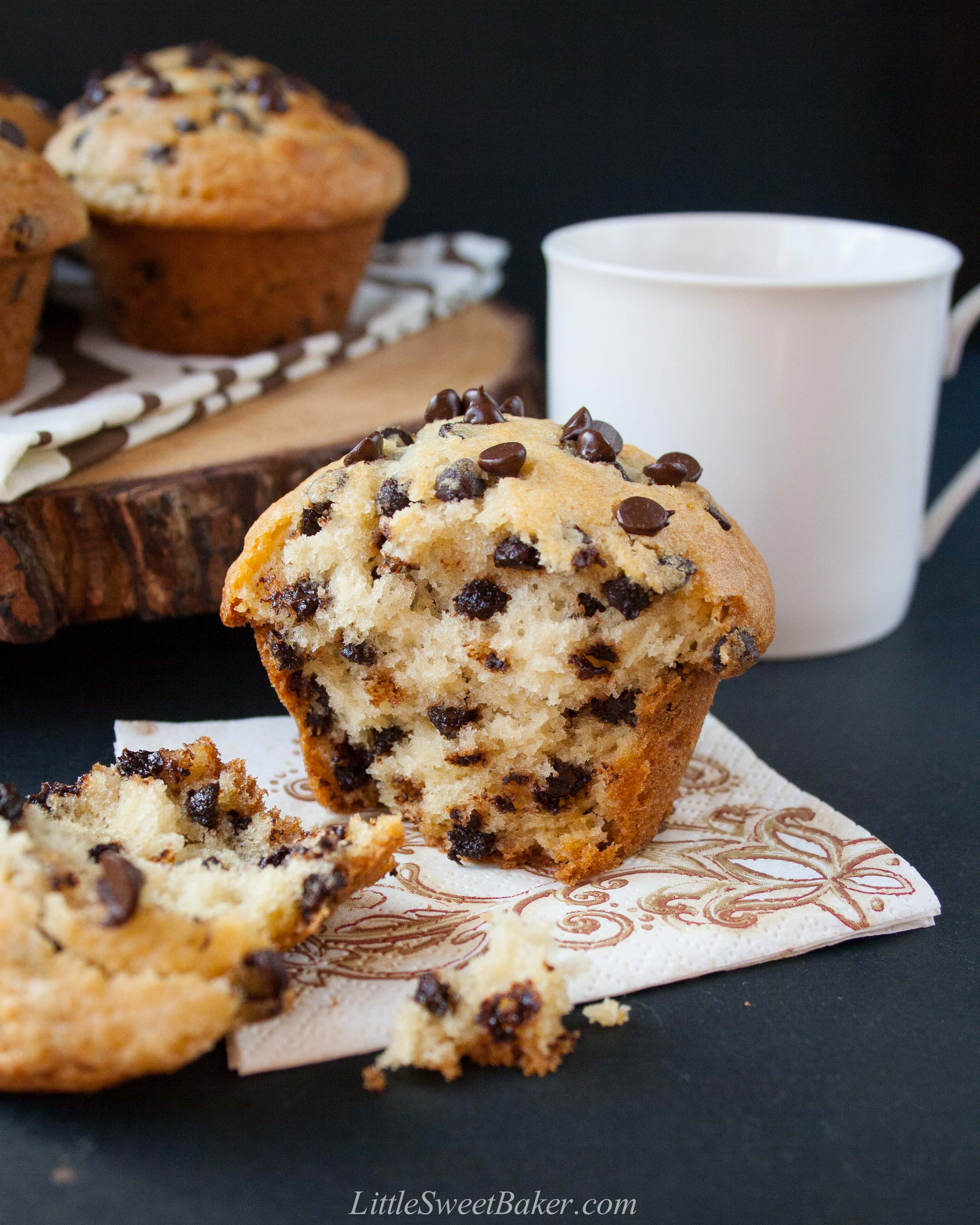 Bakery Style Chocolate Chip Muffins (video) - Little Sweet Baker