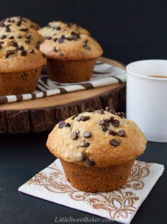 Bakery Style Chocolate Chip Muffins (video) - Little Sweet Baker